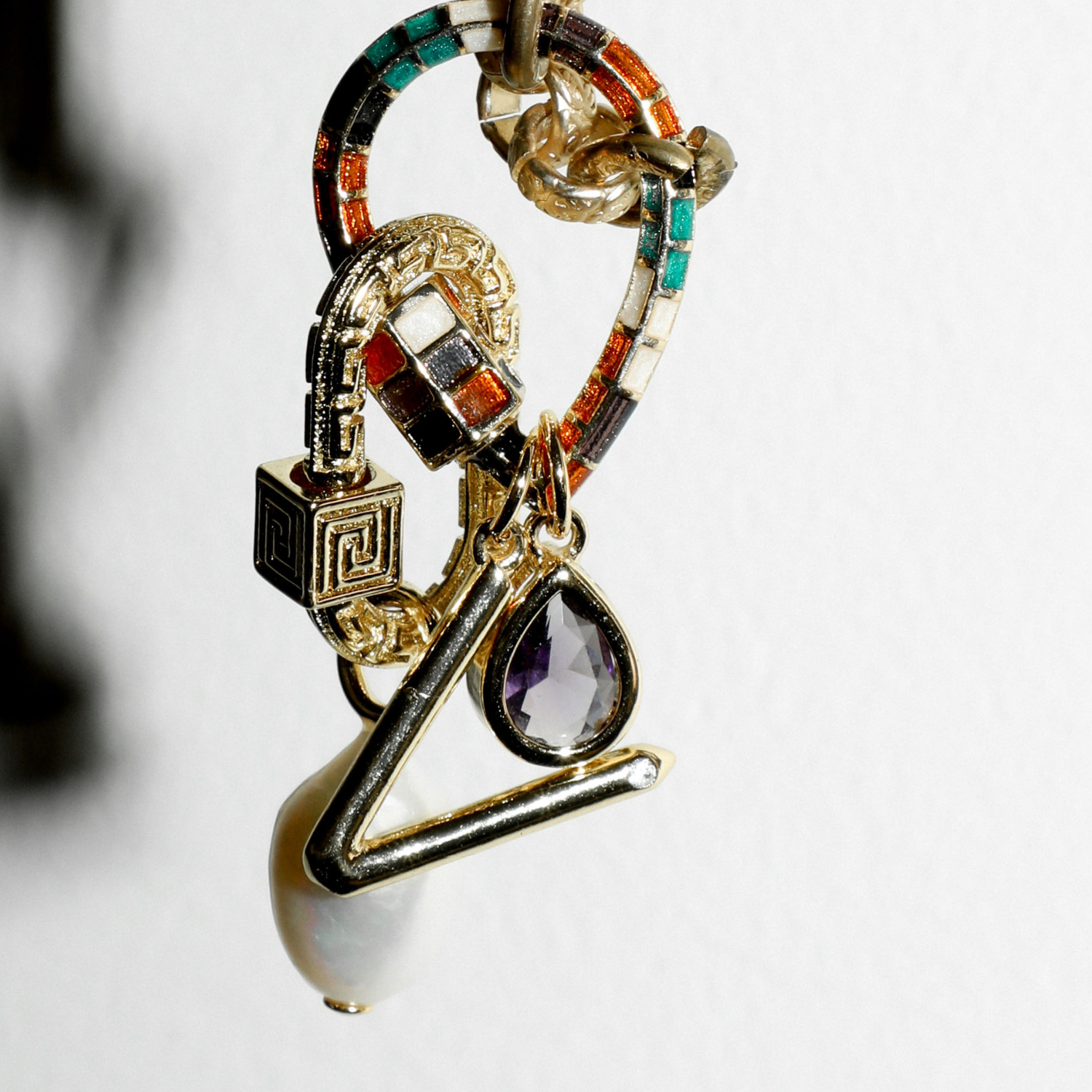 Greek Key Twist Lock Carabiner Charm