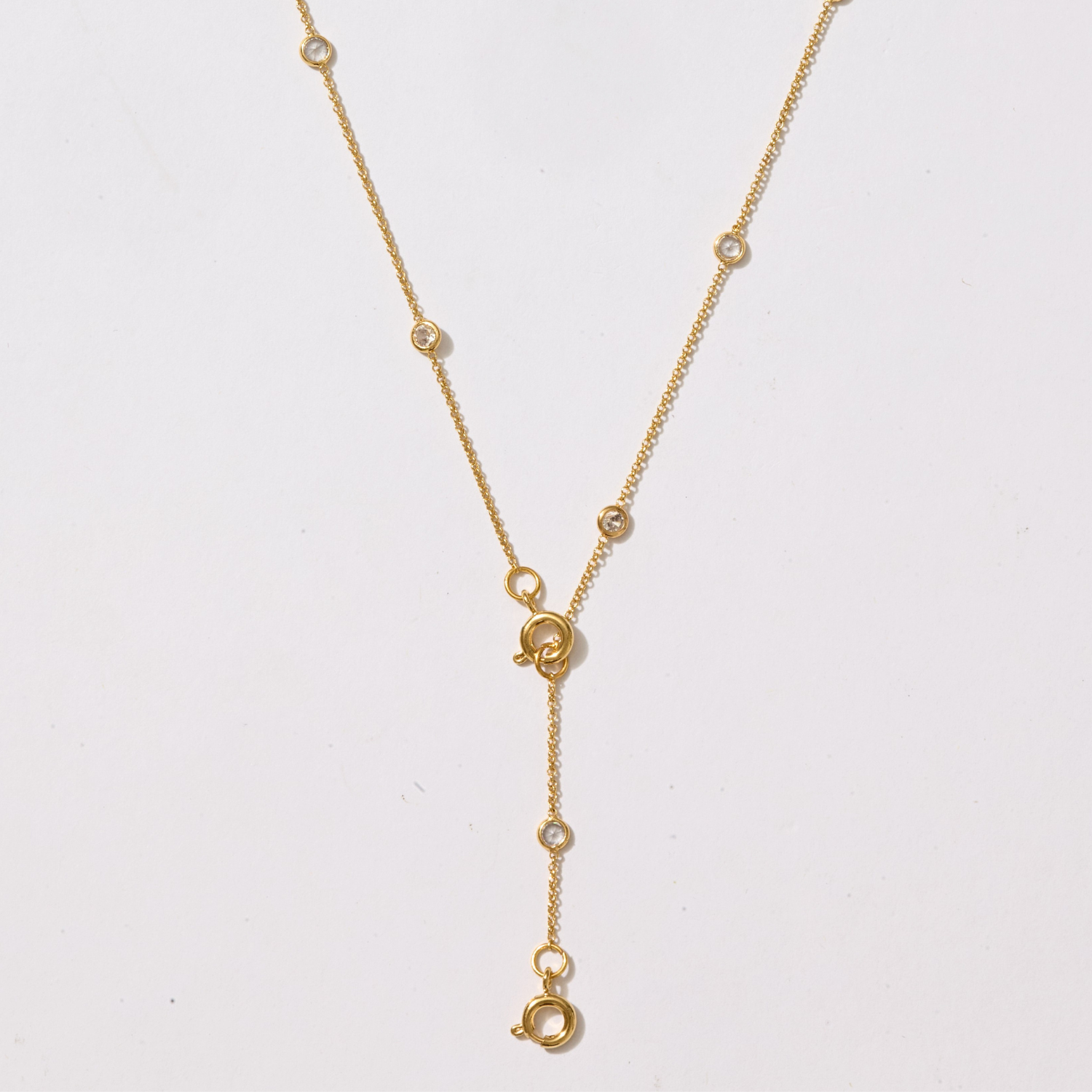 Stella Bezel Strand Drop Chain Charm Necklace