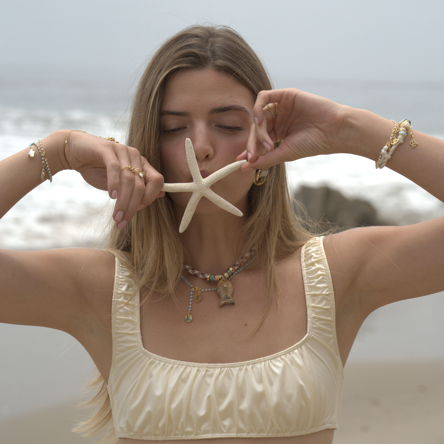 Psarou Gemstone Fish Cord Necklace