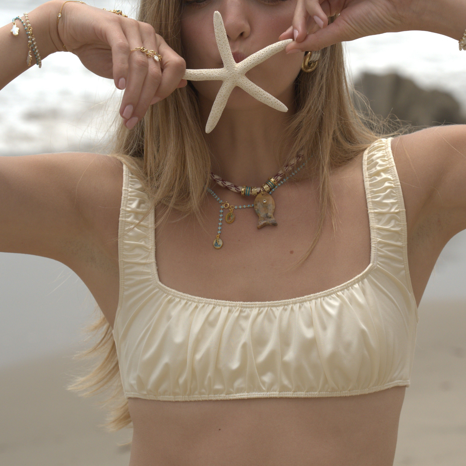Psarou Gemstone Fish Cord Necklace