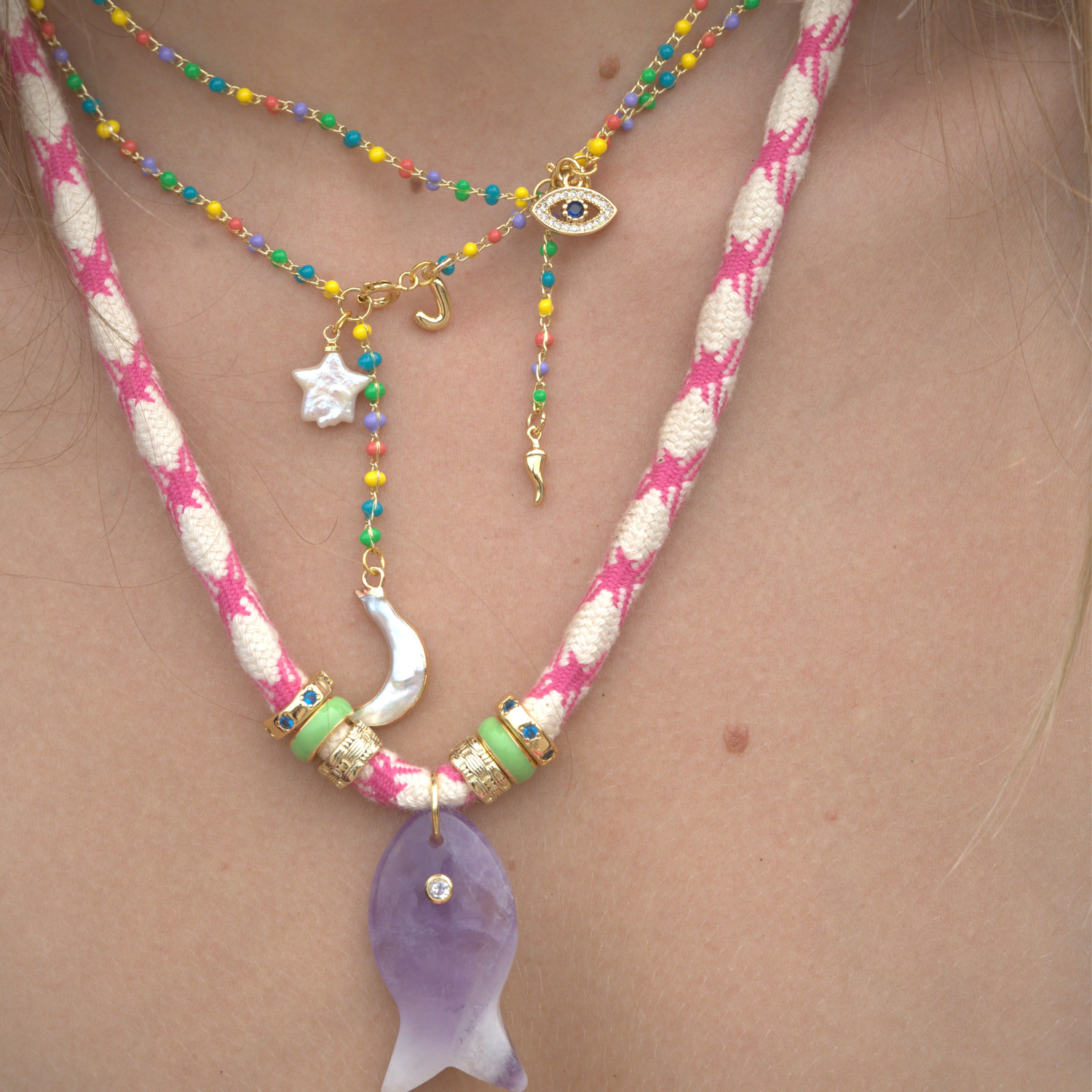 Psarou Gemstone Fish Cord Necklace