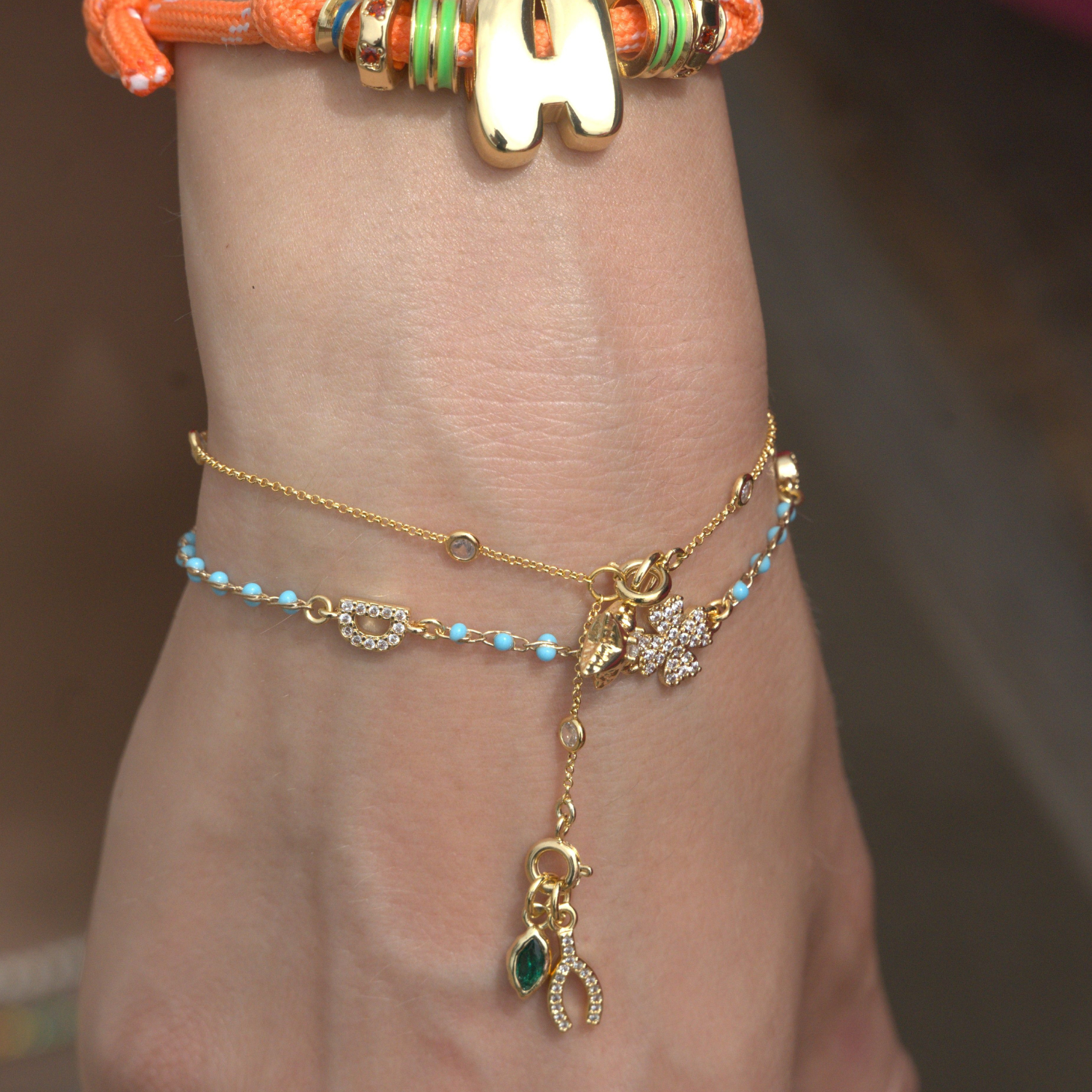 Stella Bezel Drop Charm Bracelet