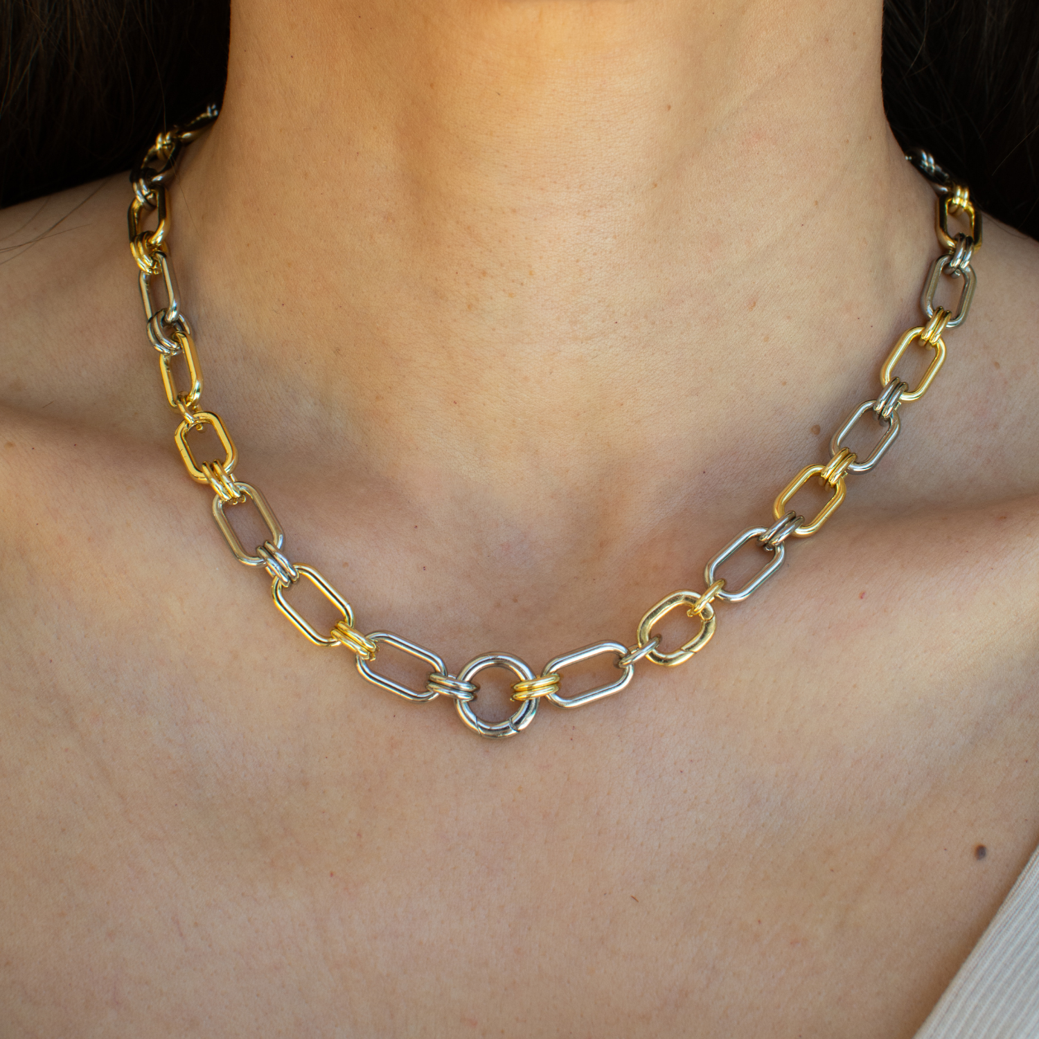 Two-Tone Charm Chain Necklace