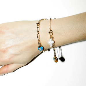 Madonna Pearl Cross Bead Bracelet