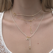 Stella Bezel Strand Drop Chain Charm Necklace