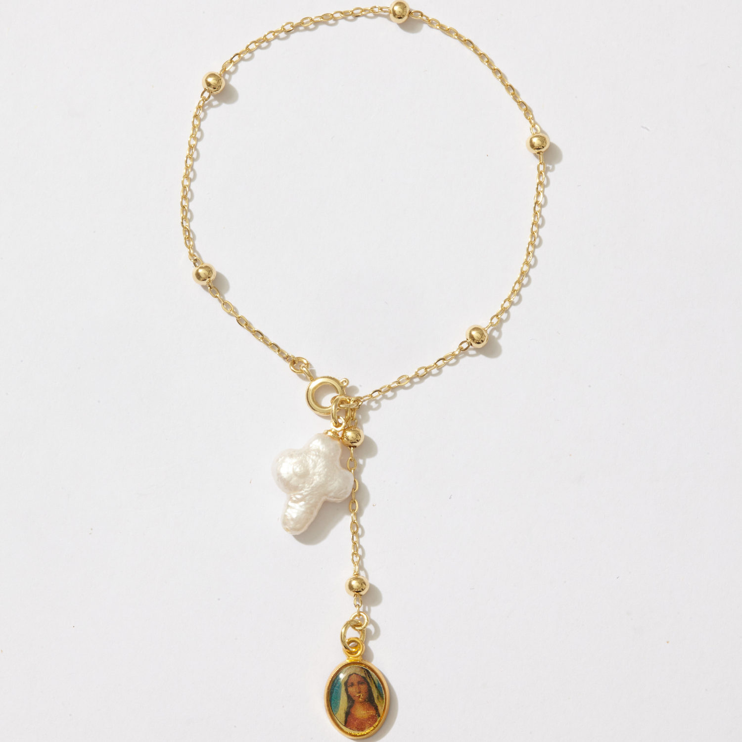 Madonna Pearl Cross Bead Bracelet