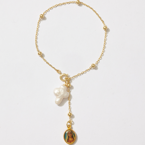 Madonna Pearl Cross Bead Bracelet