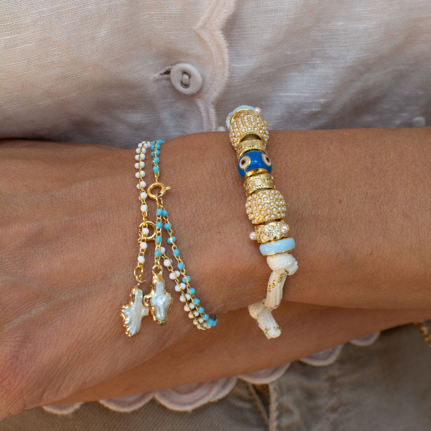Delphi Freshwater Pearl Cross Bracelet