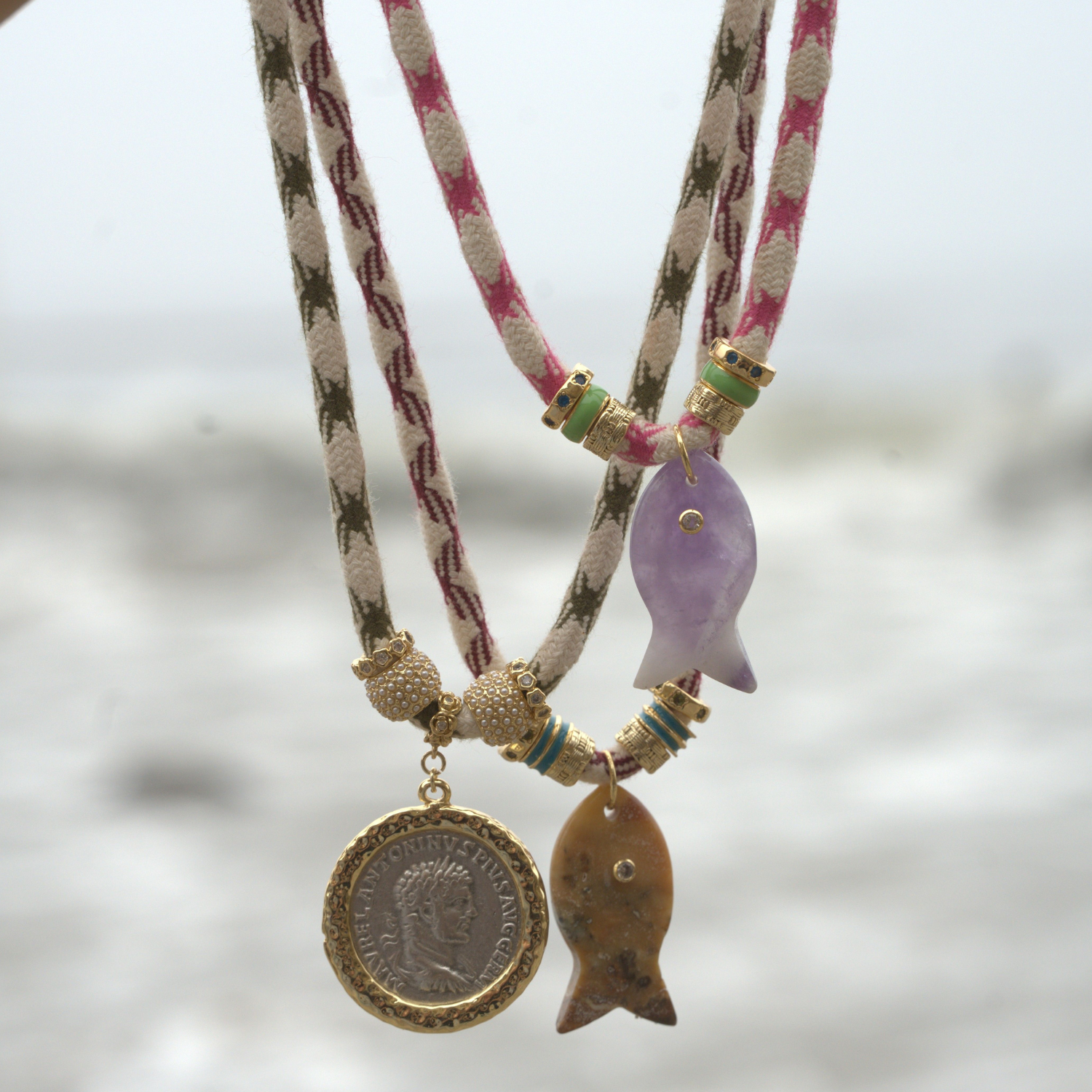 Psarou Gemstone Fish Cord Necklace