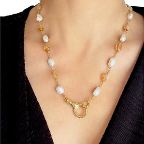 Solara Pearl and Citrine Strand Charm Necklace