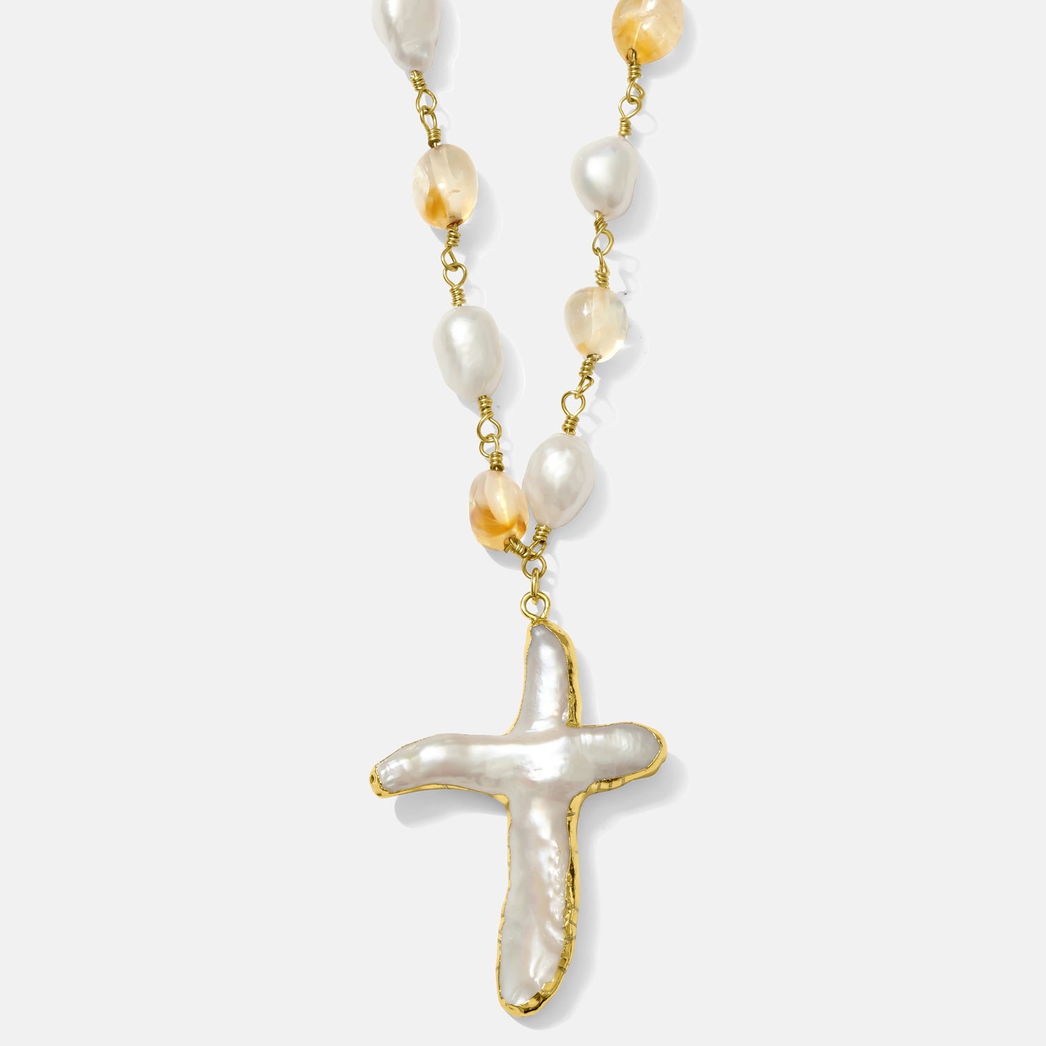 Santorini Sunset Pearl and Citrine Cross Strand