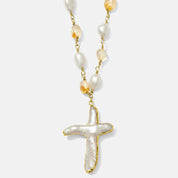 Santorini Sunset Pearl and Citrine Cross Strand
