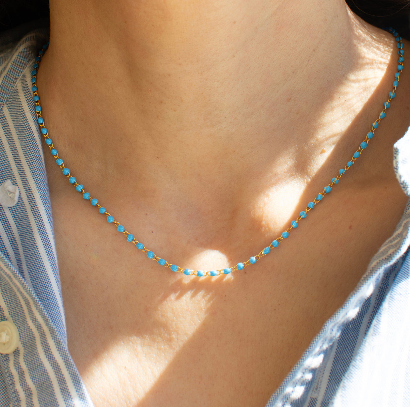 Turquoise Enamel Ball Strand Necklace