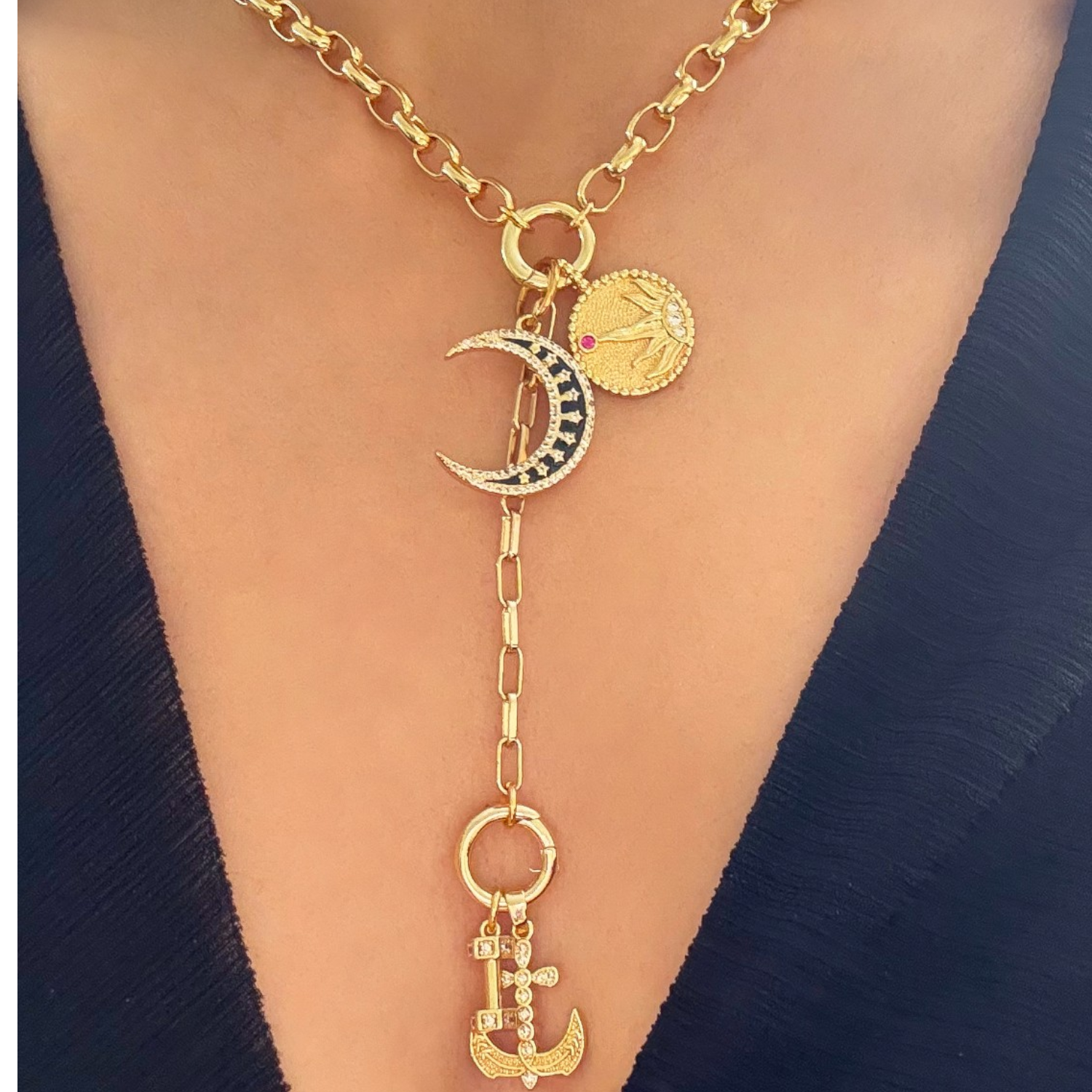 Gaia Duo Charm Chain Drop Necklace
