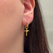 Byzantine Twist Cross Huggie Hoop Charm