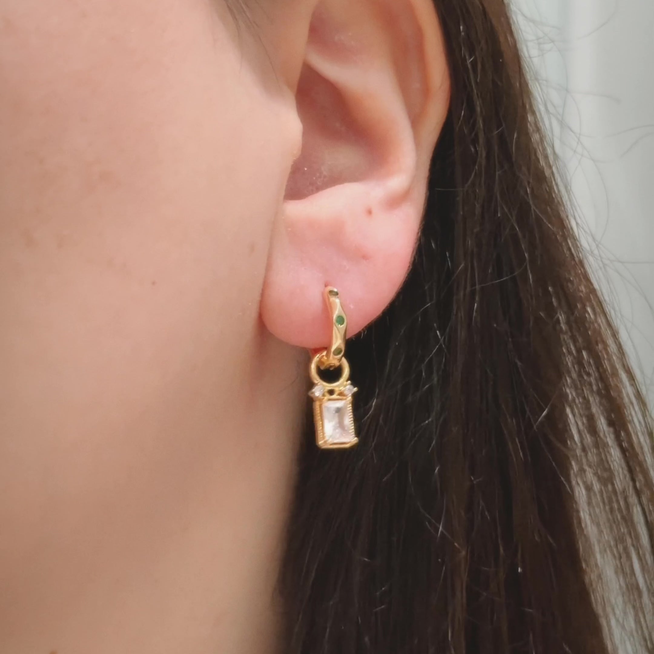 Byzantine Emerald Cut Huggie Hoop Charm