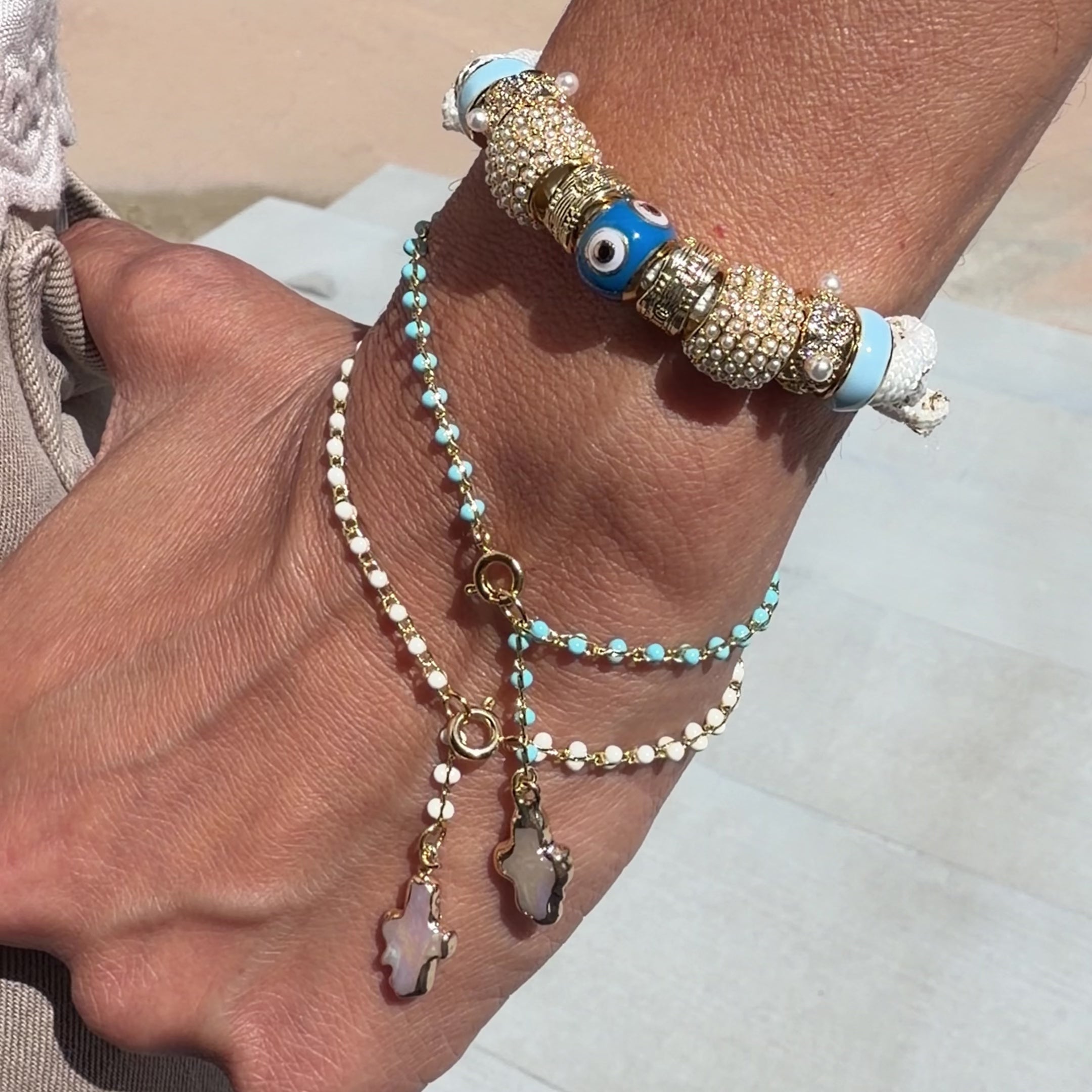 Delphi Freshwater Pearl Cross Bracelet