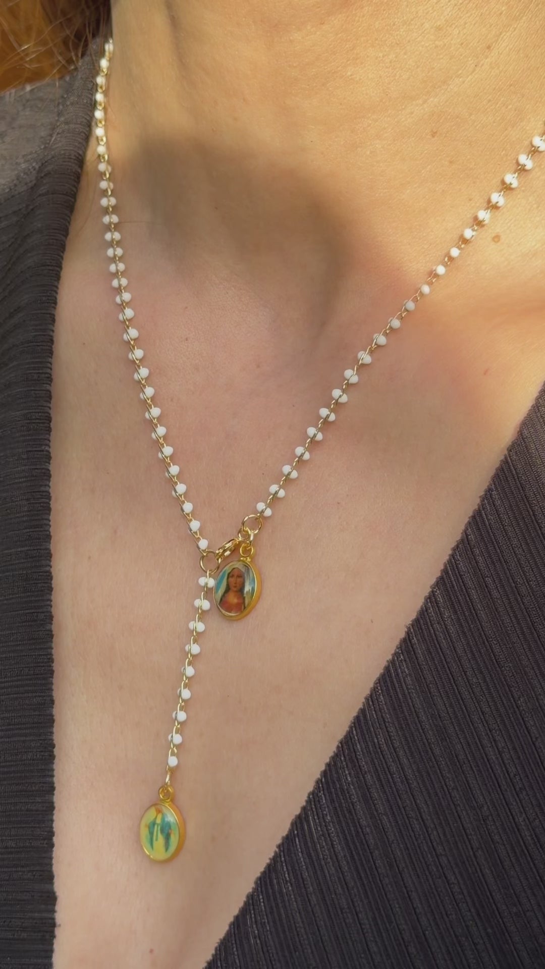 Madonna Prayer Strand Rosary Necklace