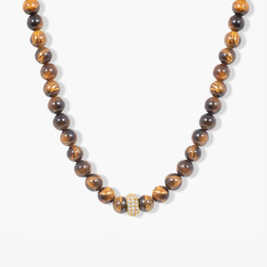 Tiger Eye Bead Necklace with Pave Infinity Bead