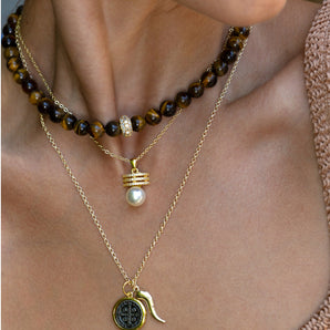 Tiger Eye Bead Necklace with Pave Infinity Bead